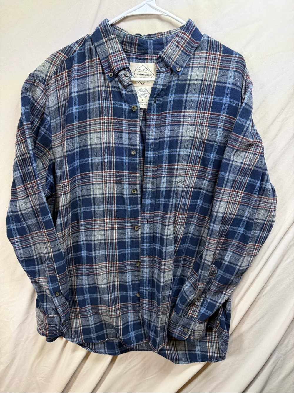 St. John's Bay Navy and Light Blue Plaid Button-Down Shirt